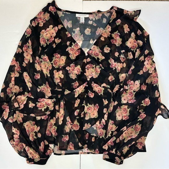 TOPSHOP FLORAL PRINT RUFFLE BLOUSE - Picture 5 of 10